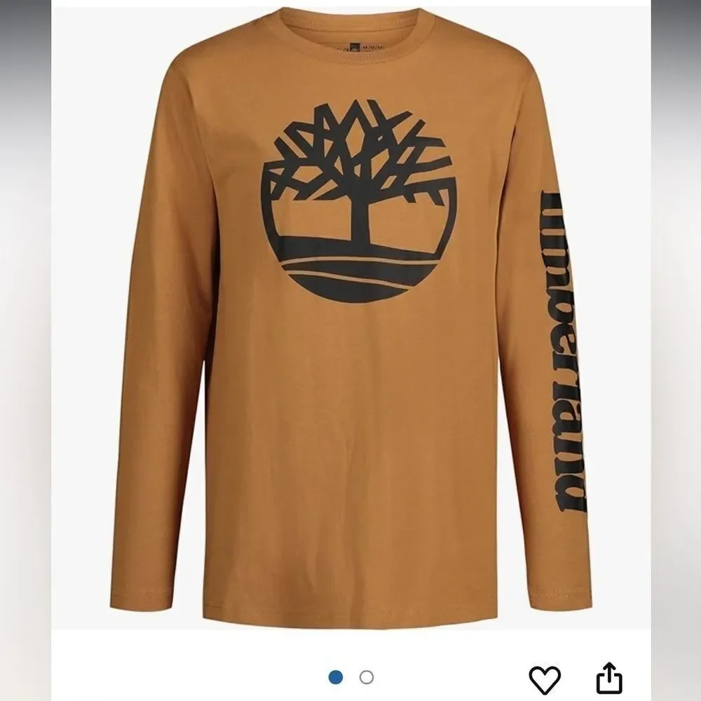 Timberland LG 14/16 Brown Long Sleeve Logo TShirt Cotton Casual Crew Neck shirt